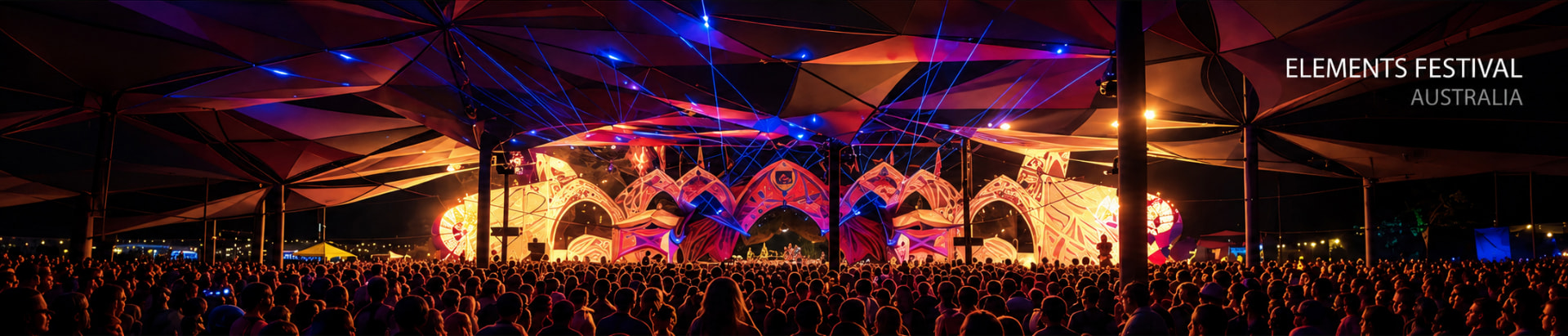 Elements Festival Australia main stage at night with a packed crowd